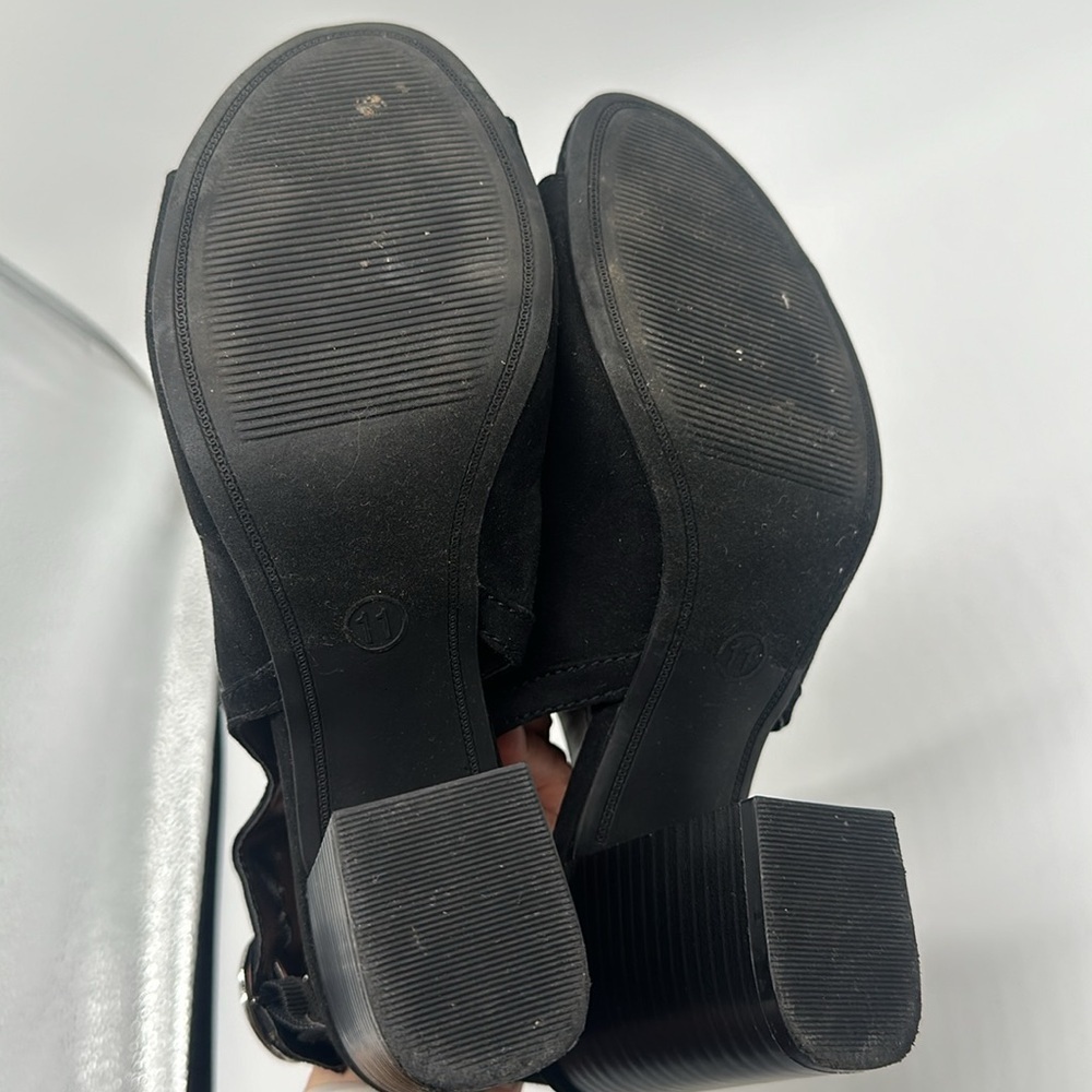 A New Day Rhea Open Toe Block Heels Black Faux Suede Size 11 - Picture 12 of 14